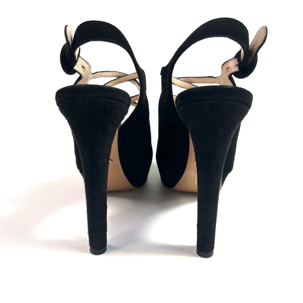 Prada Black Suede Platform Slingback Sandals Size 37.5 - Picture 7 of 12